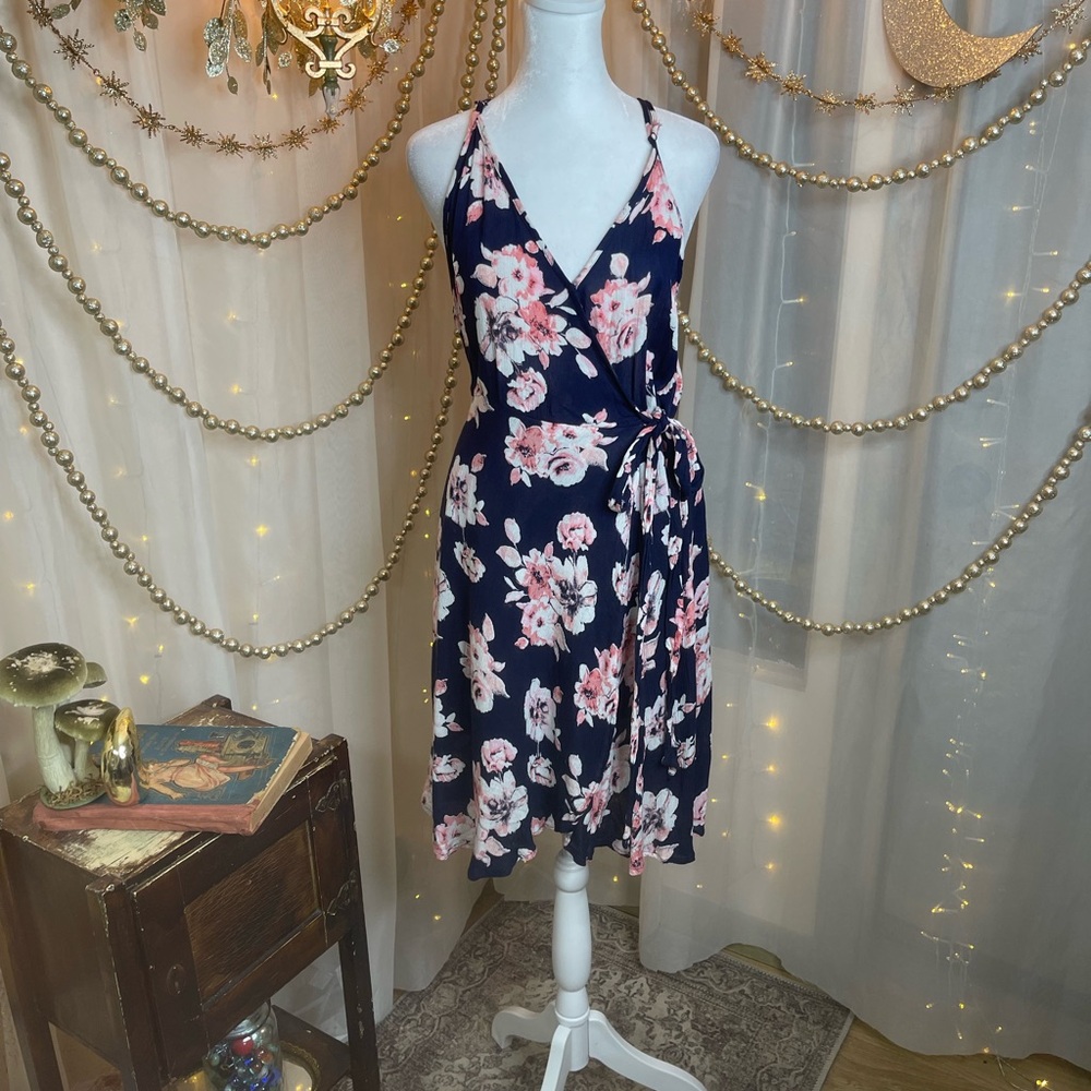 Band of Gypsies Blue and Pink Spaghetti Strap Midi Dress